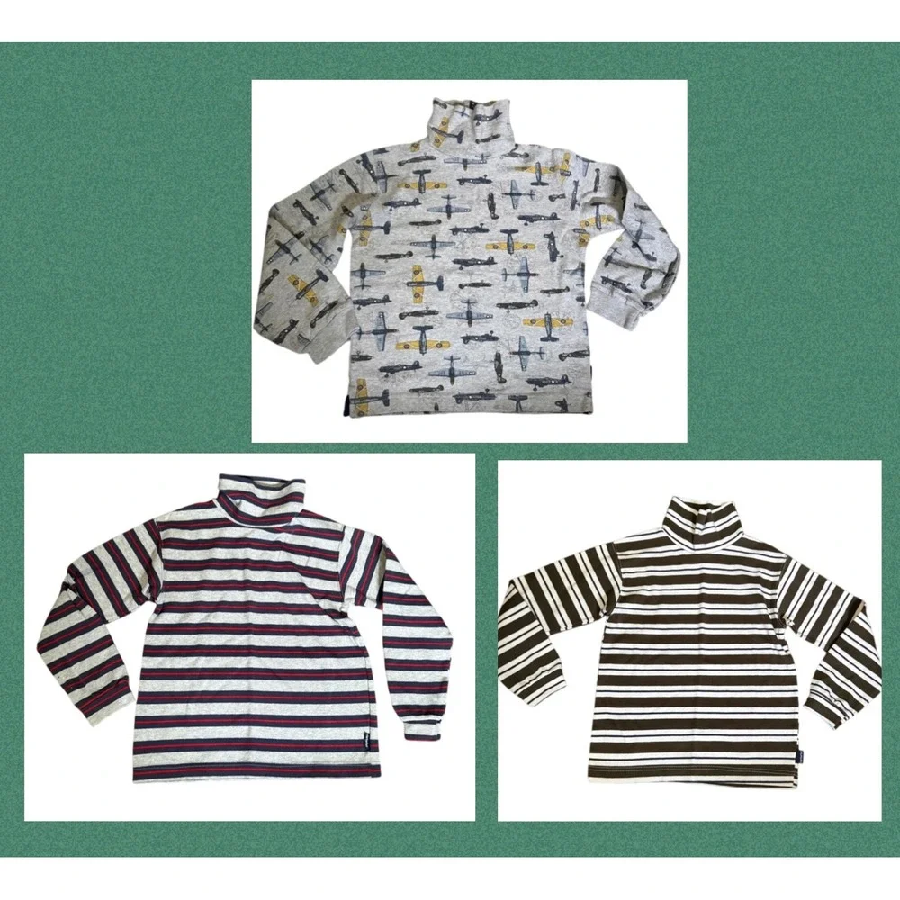 Vintage Carters Boys Turtleneck Shirt Lot 3 Pack Airplane Striped Cotton Size 7